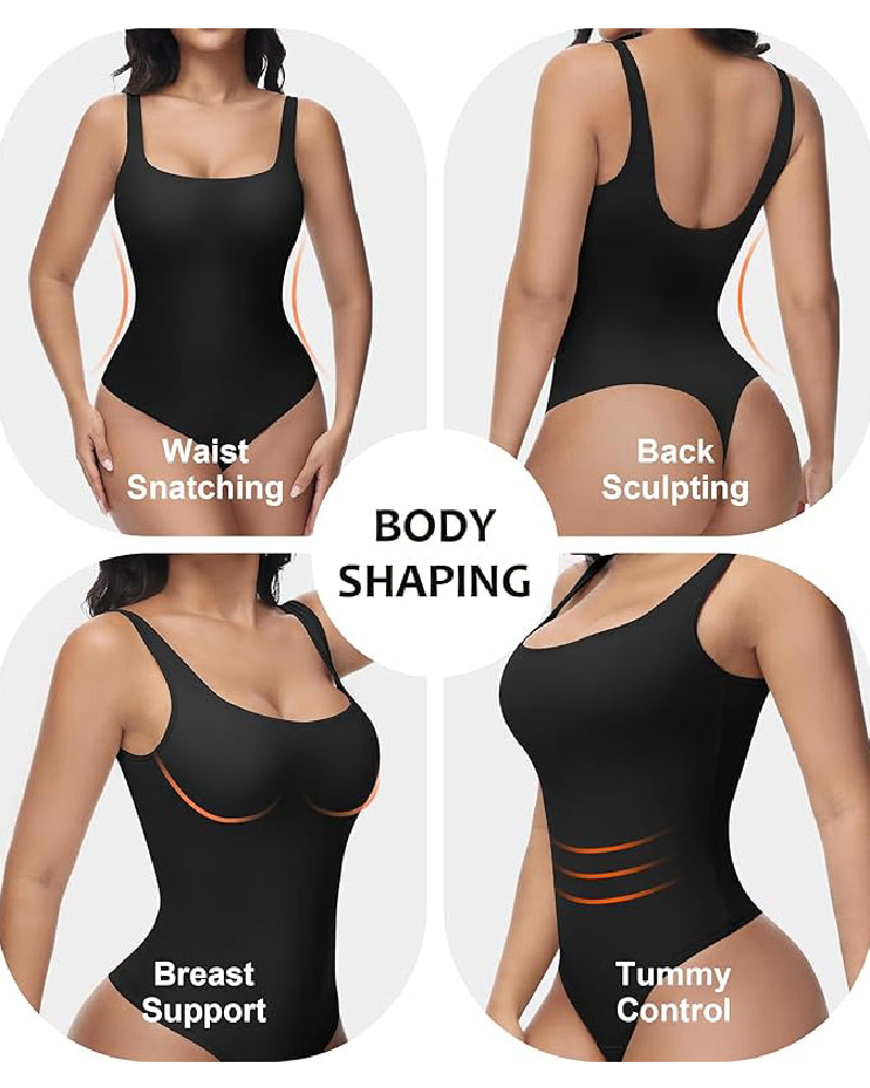 Shapshe® Seamless Tummy Control Thong Shapewear Backless Square Neck Tank Tops Body Shaper