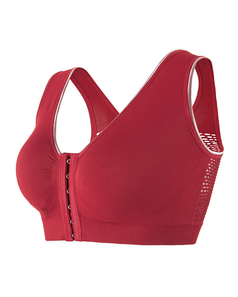 Sujetador deportivo inalámbrico transpirable hueco sólido con hebilla frontal de talla grande para mujer