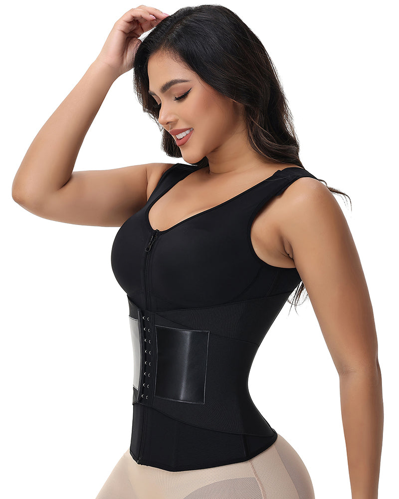 Shapshe® Zipper & Button Double Pressure Women's Waist Trainer with Adjustable Shoulder Straps