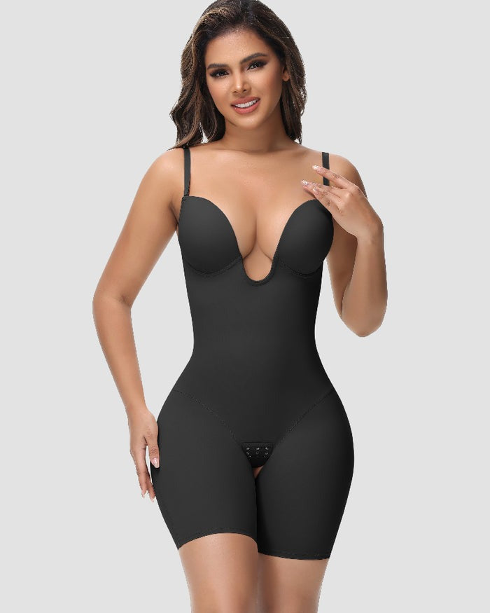 Shapshe® Women's U Plunge Strapless Tummy Control Bodysuit Low Back Built In Bra Shapewear