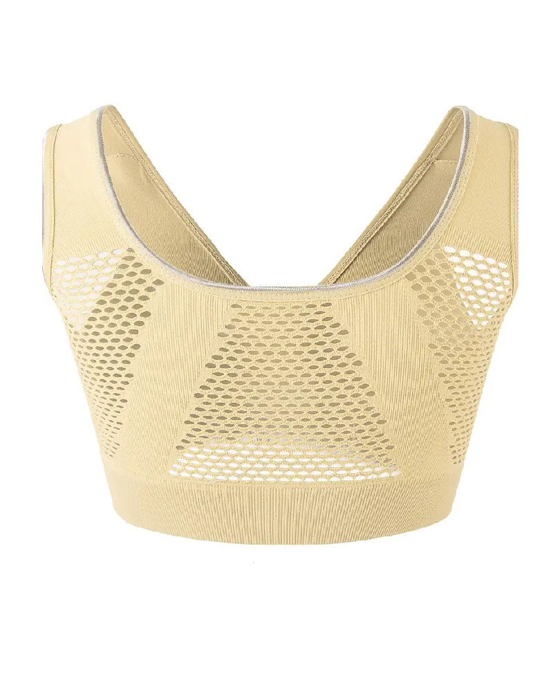 Sujetador deportivo inalámbrico transpirable hueco sólido con hebilla frontal de talla grande para mujer