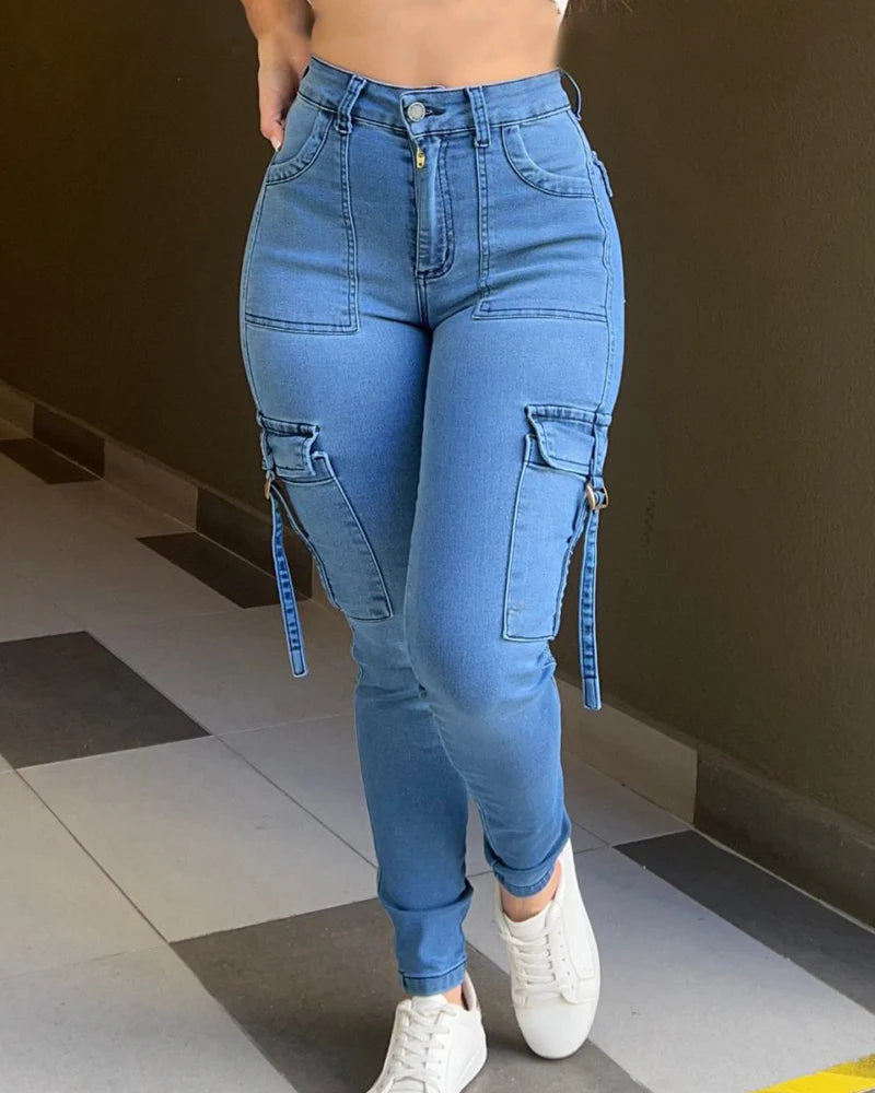 Shapshe® Women's High Waist Skinny Hip Lift Cargo Jeans With Big Pockets
