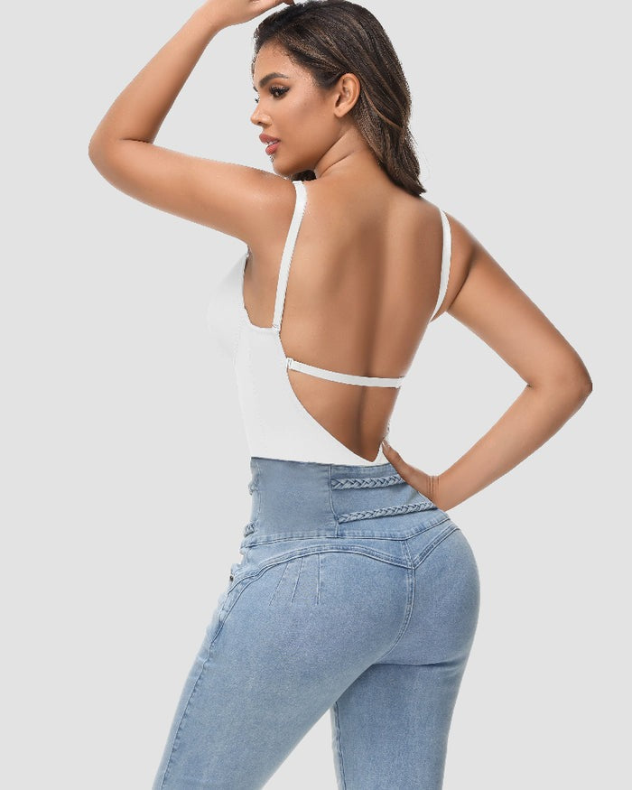 Shapshe® Women's U Plunge Strapless Tummy Control Bodysuit Low Back Built In Bra Shapewear