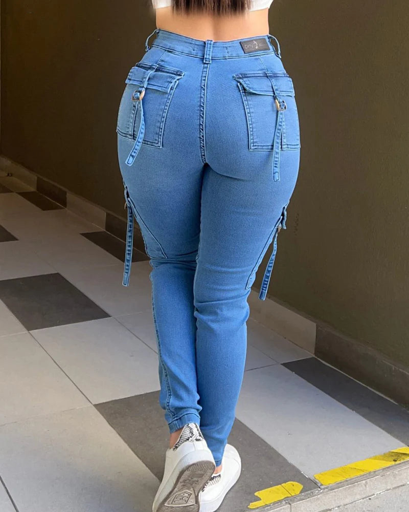 Shapshe® Women's High Waist Skinny Hip Lift Cargo Jeans With Big Pockets