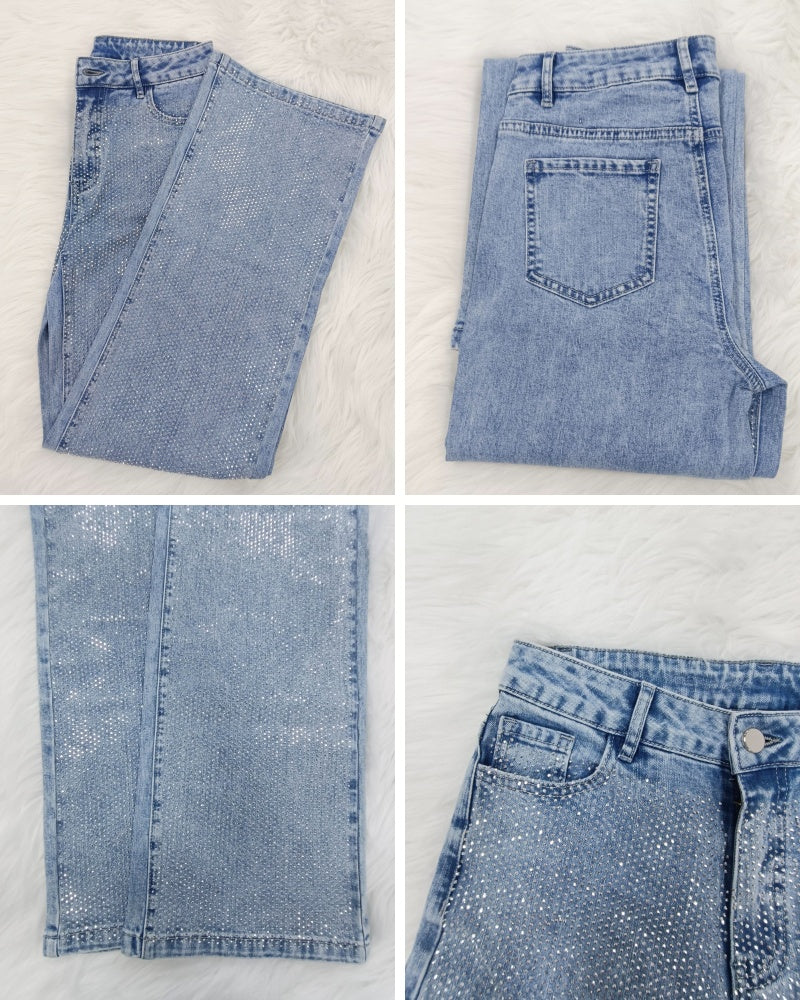Shapshe® Women's Fashion Versatile Wide Leg Jeans with Rhinestone