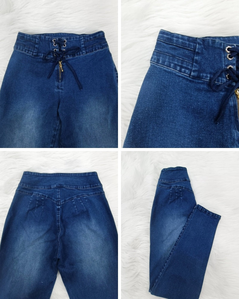 Curvy Stretch Washed Front Lace up Skinny Jeans for Women