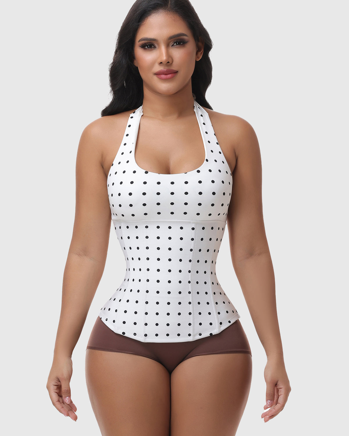 Polka Dot Halter Corset Top with Tied-up Back