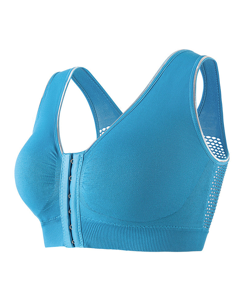 Sujetador deportivo inalámbrico transpirable hueco sólido con hebilla frontal de talla grande para mujer