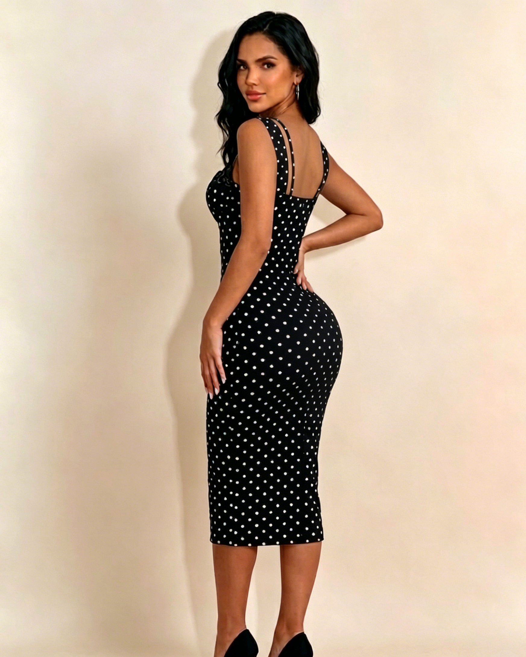 Women's Sexy Slim-Fit Stretchy Classic Polka Dot Hourglass Maxi Dress (Upgraded fabric)