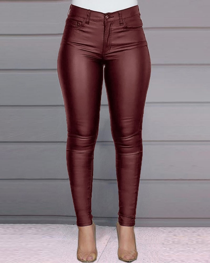 Sexy PU Skinny Leather Pants Casual All-match Pants