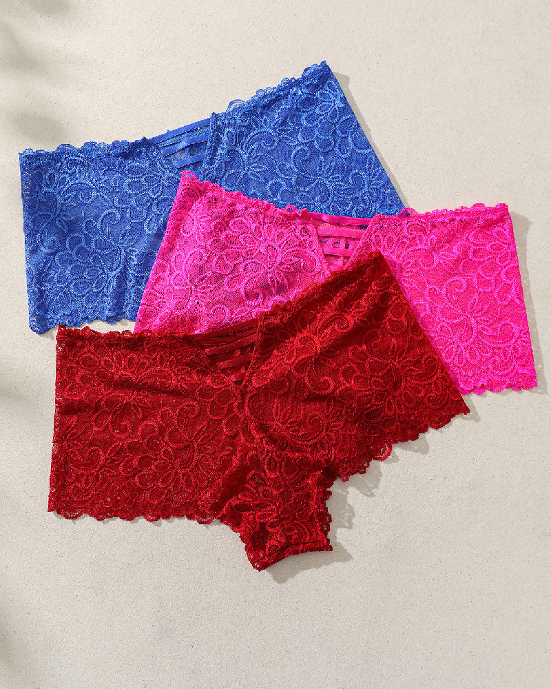 Sexy Lace Mid-Waist Panties Hollow Comfortable Cotton Briefs