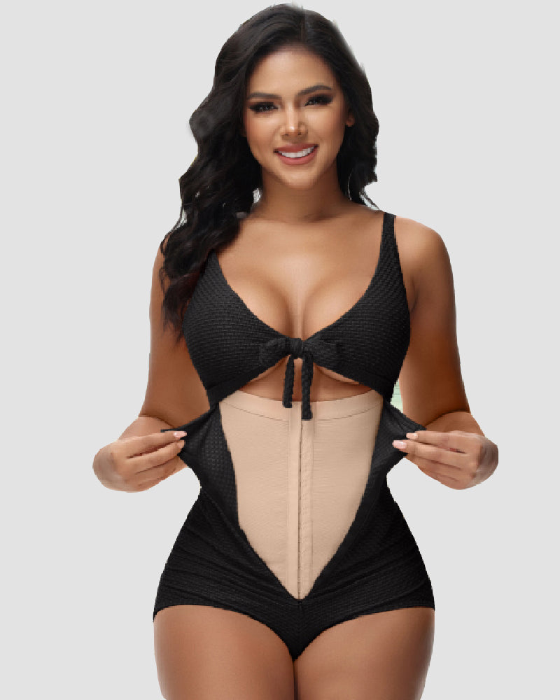 Shapshe® Women's Tummy Control Swimsuit Cutout Tie Knot Front Push Up Shapewear Bathing Suit
