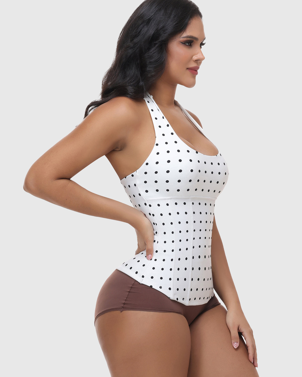 Polka Dot Halter Corset Top with Tied-up Back