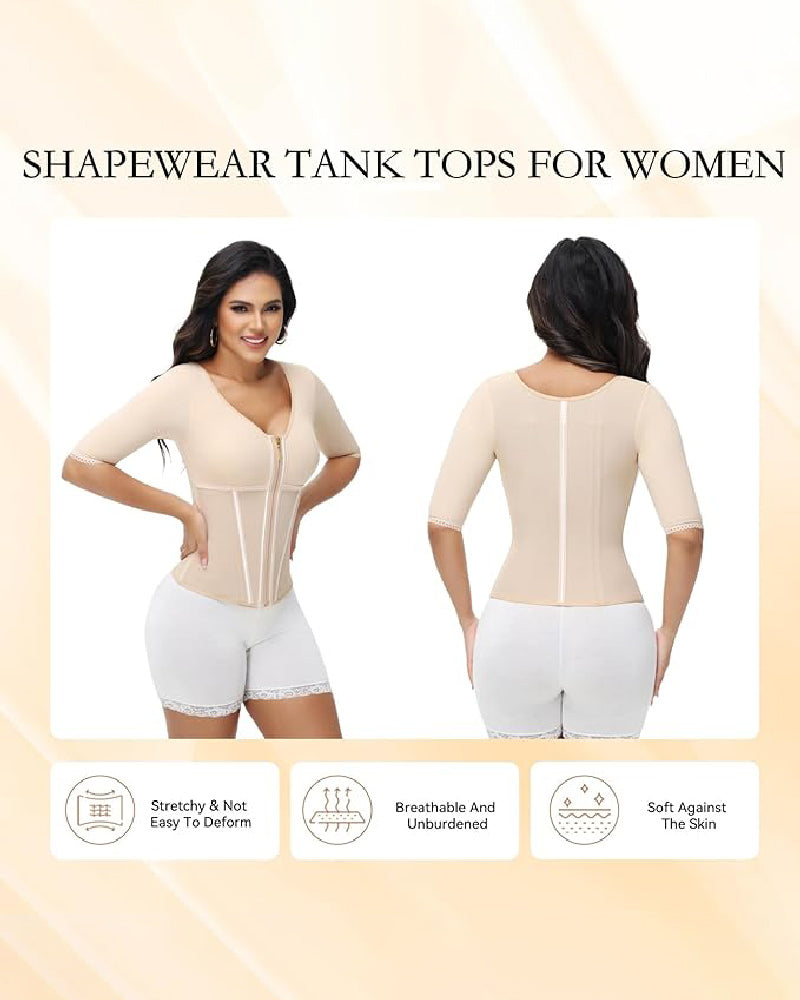 Shapshe® Fajas Colombianas High Compression Half Sleeves V Neck Waist Trainer