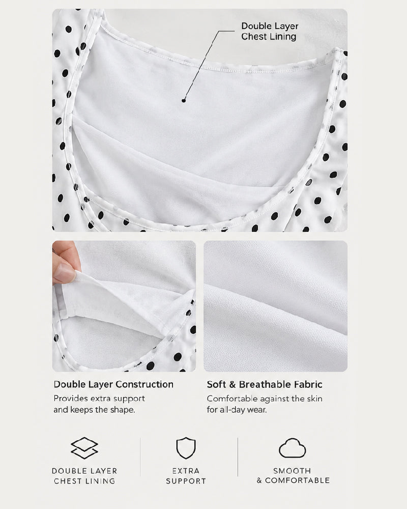 Polka Dot Square Neck Long Sleeve Bodysuit Detachable Corset Two Piece Set