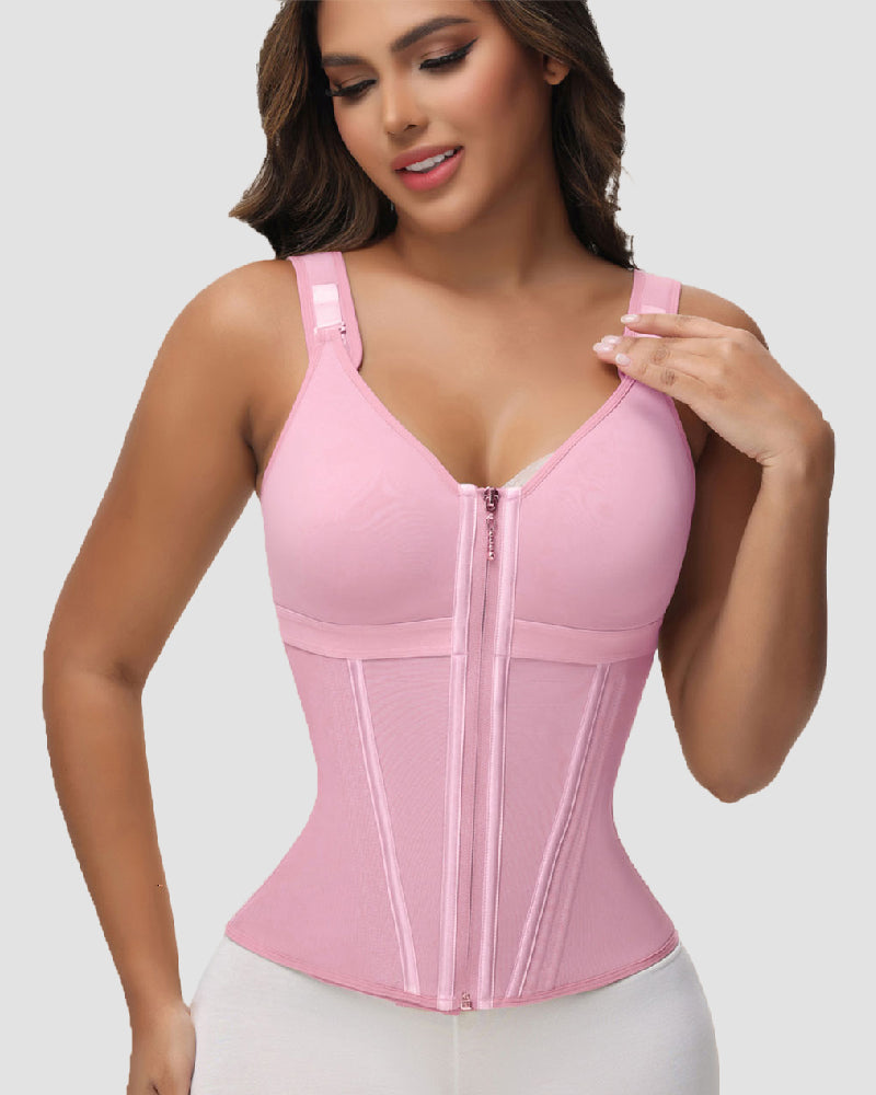 Shapshe® Women's Boned Latex Zipper Corset Tummy Control Body Shaper Vest With Bra