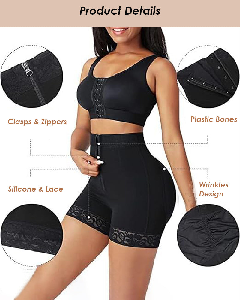 Shapshe® Mid Waist Tummy Control Front Zipper High Compression Butt Lifter Shaper Fajas Shorts