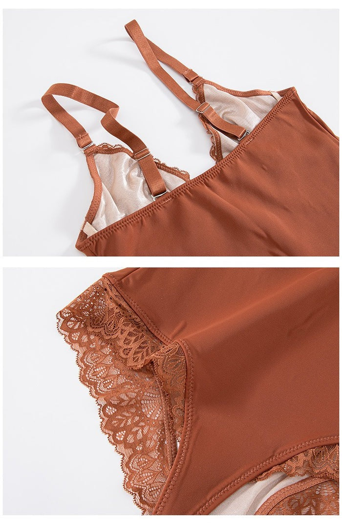 Body sexy de encaje con cuello en V profundo