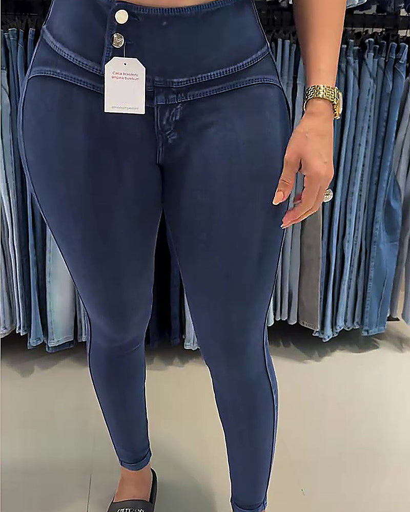 Shapshe® High Waisted Side Button Hip Lift Skinny Colombian Jeans
