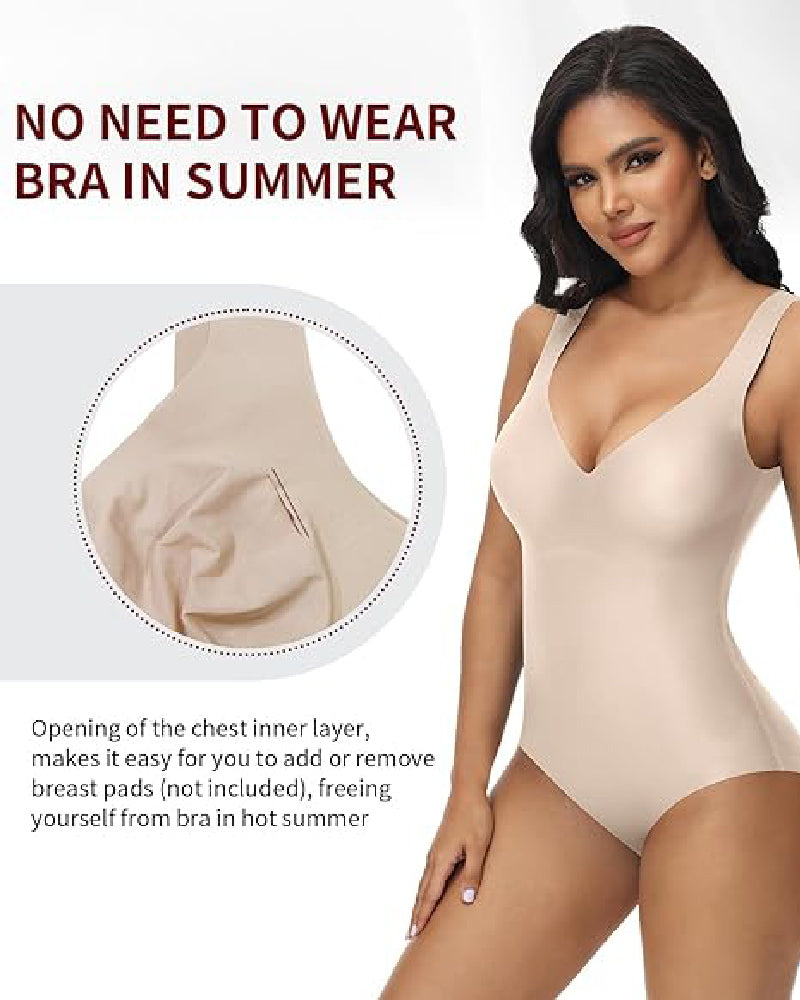 Shapshe® Women's Tummy Control Seamless Ice Silk Summer Bodysuit Compression V Neck Body Shaper