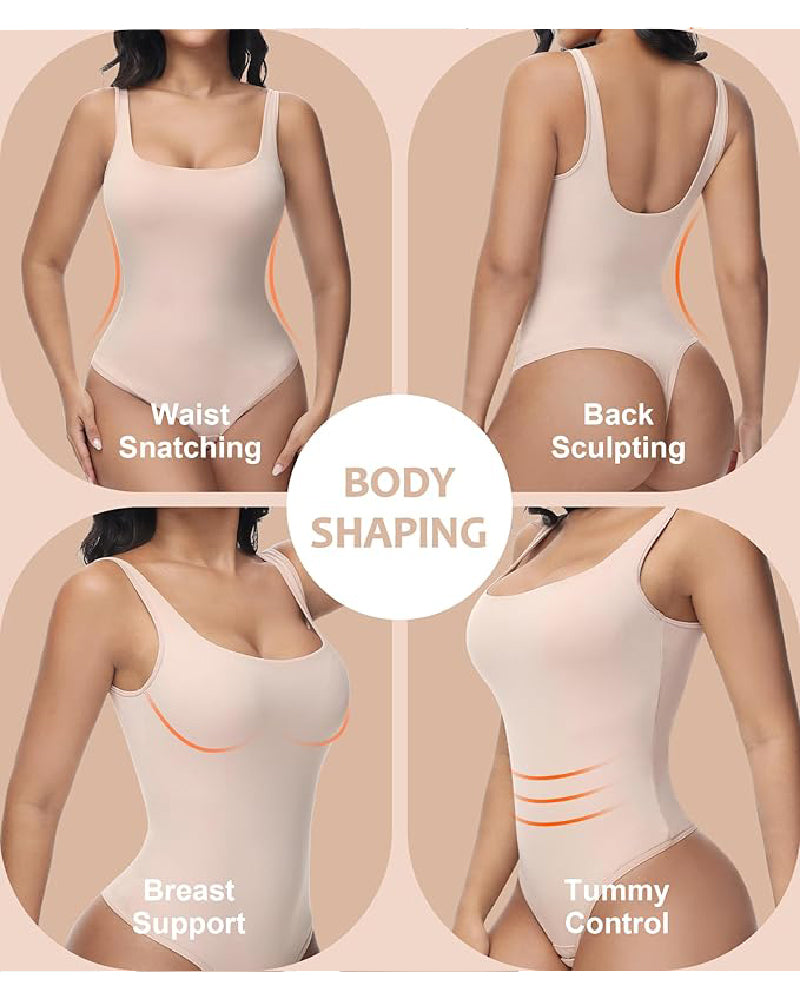 Shapshe® Seamless Tummy Control Thong Shapewear Backless Square Neck Tank Tops Body Shaper