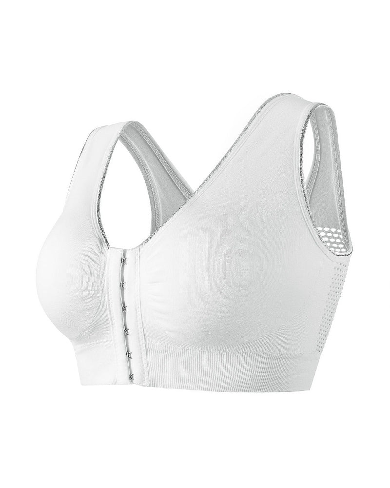 Sujetador deportivo inalámbrico transpirable hueco sólido con hebilla frontal de talla grande para mujer
