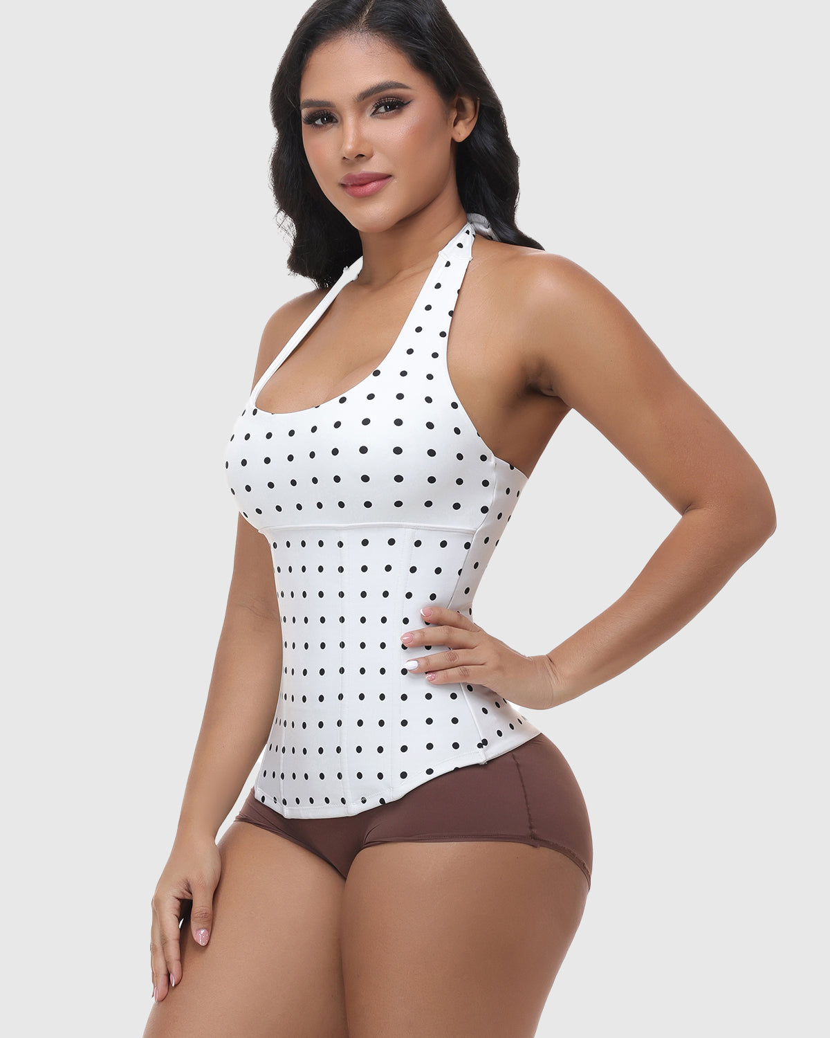 Polka Dot Halter Corset Top with Tied-up Back