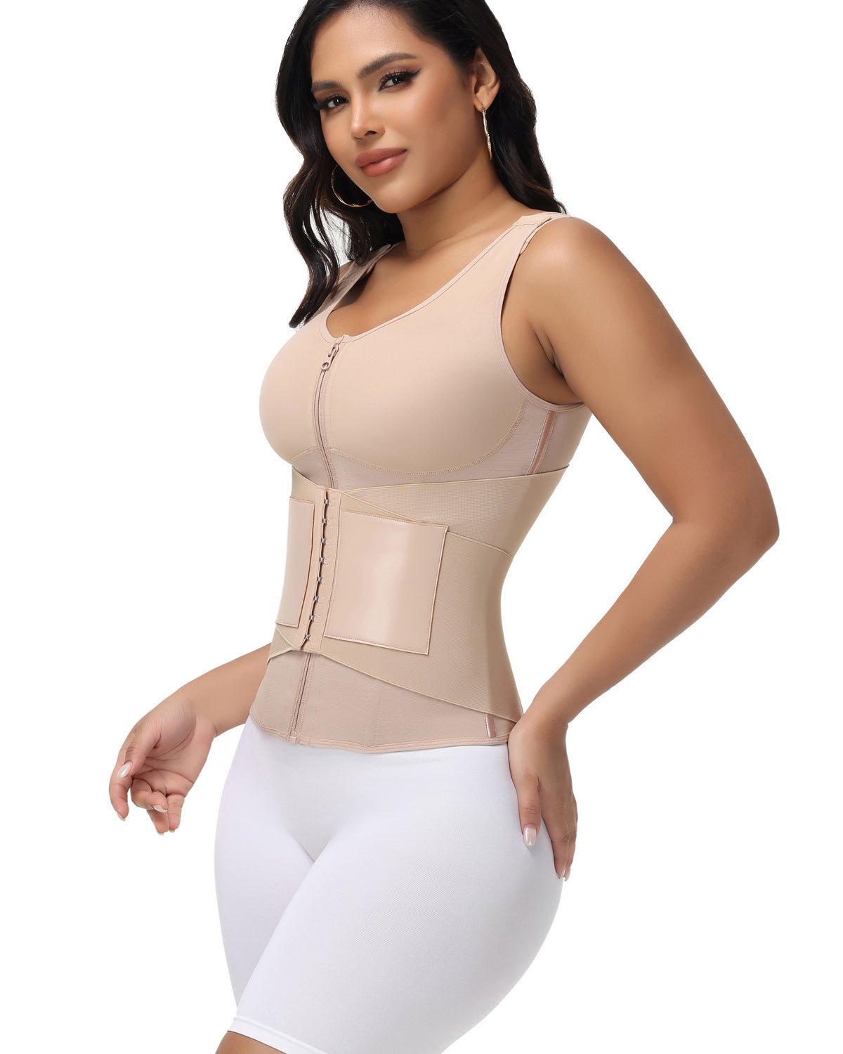 Shapshe® Zipper & Button Double Pressure Women's Waist Trainer with Adjustable Shoulder Straps