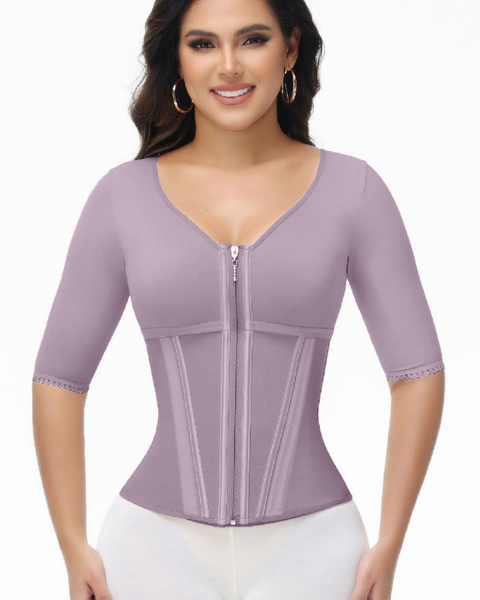 Shapshe® Fajas Colombianas High Compression Half Sleeves V Neck Waist Trainer