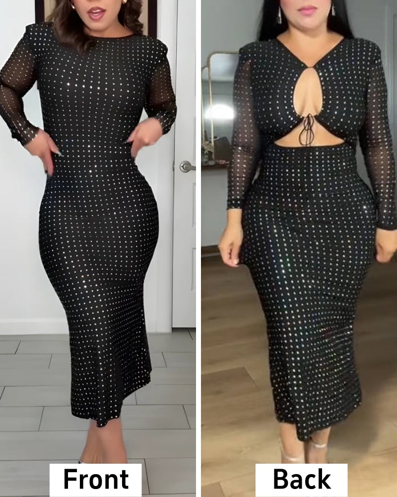 Long Sleeve Backless Sparkling Rhinestone Slim Fit Dress (Pre-Sale)