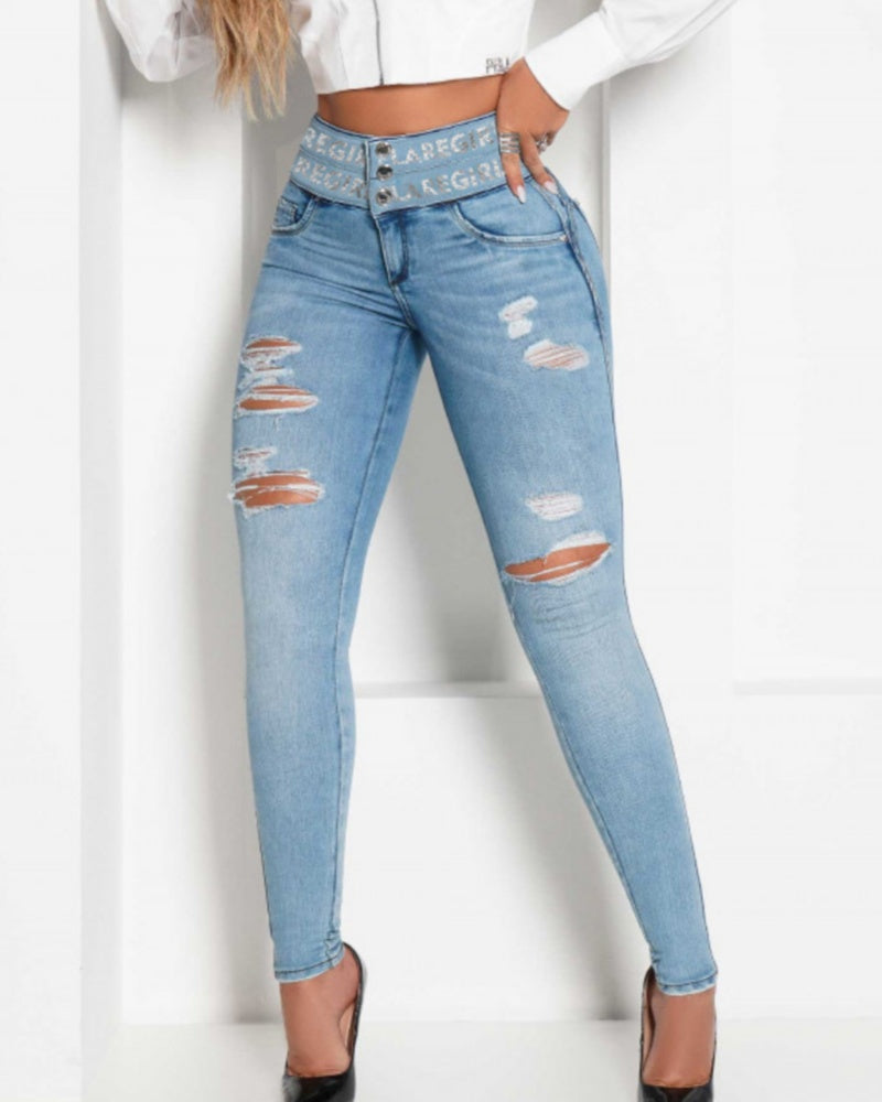 Shapshe® High-Waisted Butt-Lifting Tummy Skinny Ripped Jeans