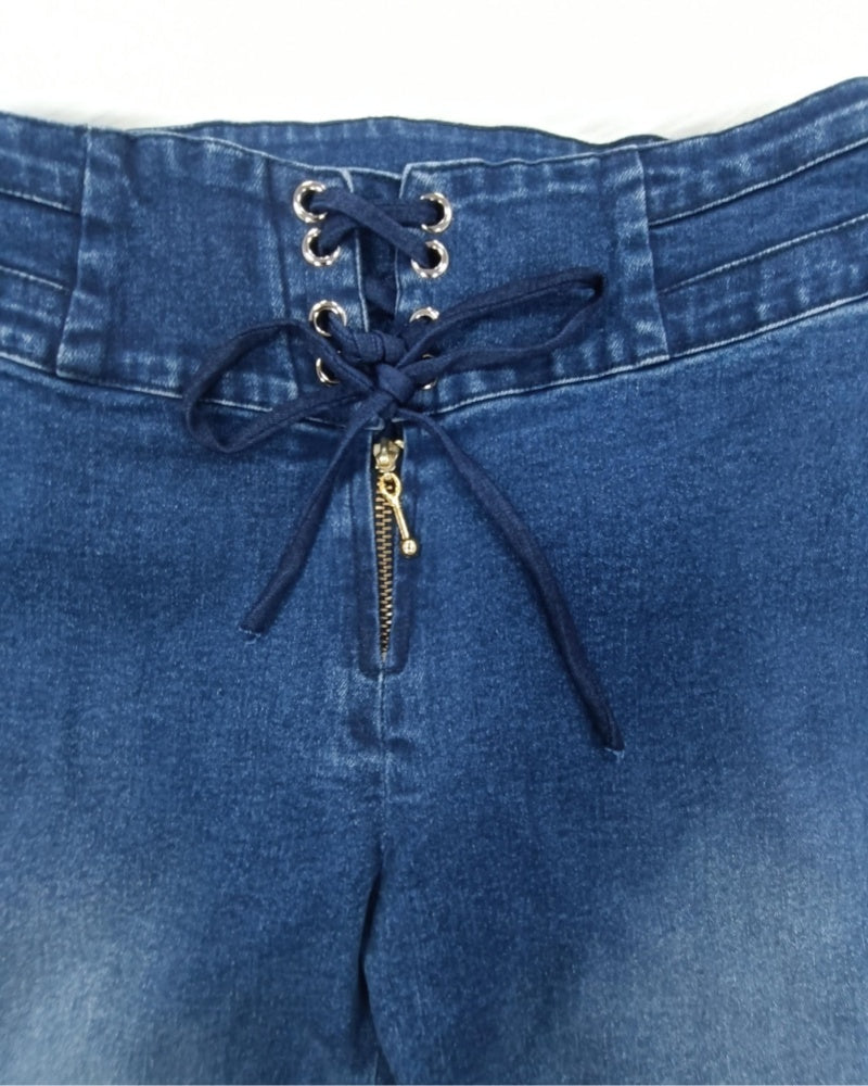 Curvy Stretch Washed Front Lace up Skinny Jeans for Women
