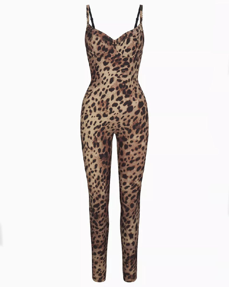 Shapshe® Bodycon Stretch Leopard Print Jumpsuit Sleeveless Push Up Body Catsuit