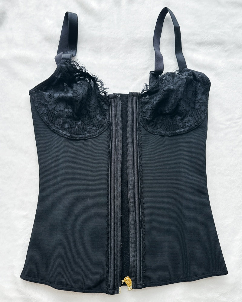 Shapshe® Deep V Lace Corset Top Trimmed Waist Trainer with Front Zipper