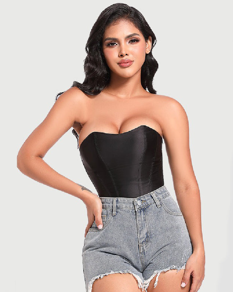 Shapshe® Women's Satin Lace Up Boned Corset Top Overbust Side Zipper Waist Trainer
