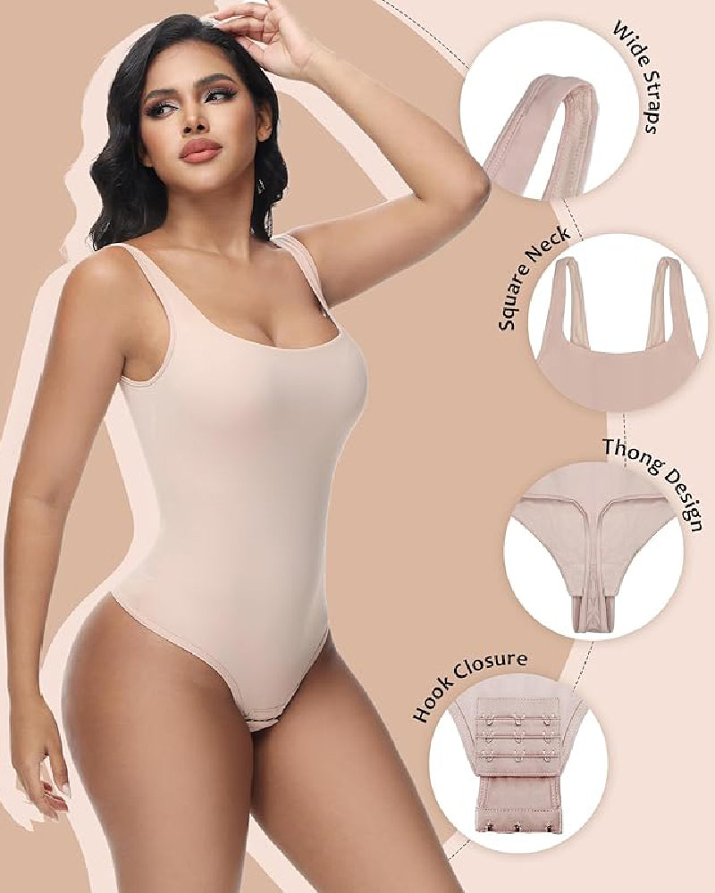 Shapshe® Seamless Tummy Control Thong Shapewear Backless Square Neck Tank Tops Body Shaper