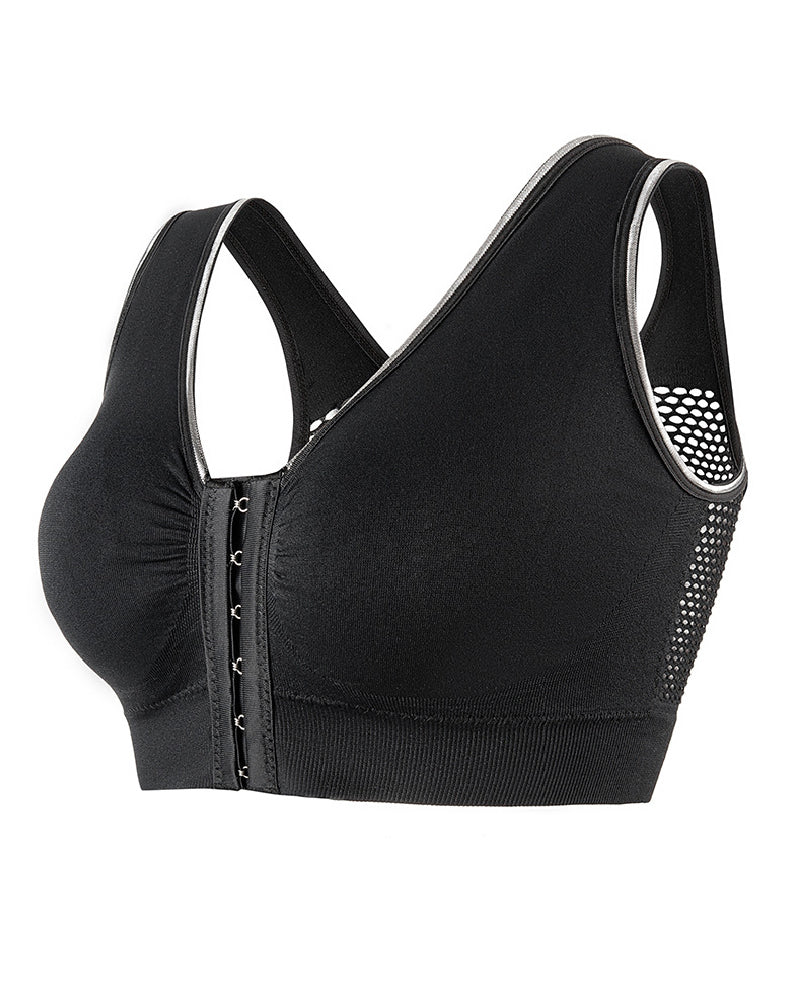 Sujetador deportivo inalámbrico transpirable hueco sólido con hebilla frontal de talla grande para mujer
