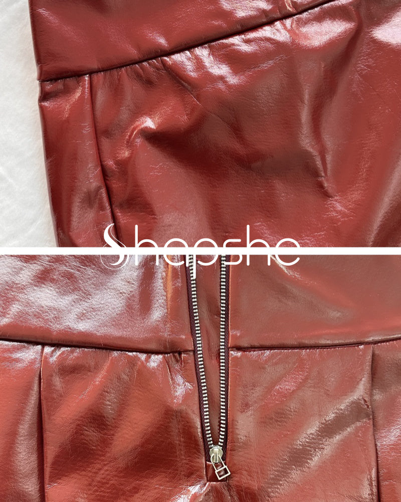 Shapshe® Sexy High Waist Leather Skirt with Zipper for Curvy Women