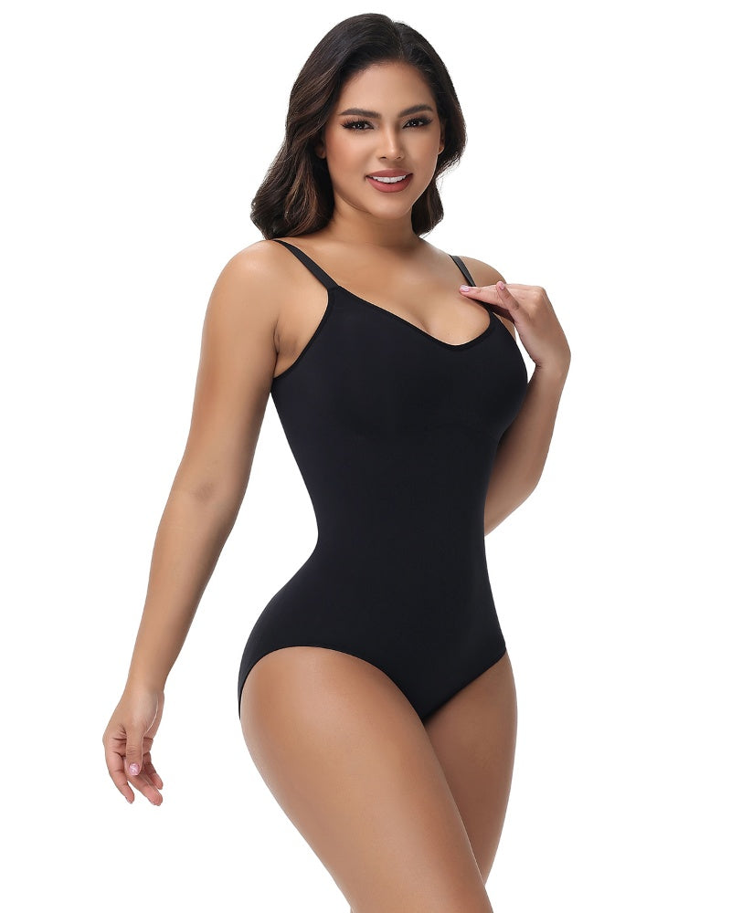 Shapshe® Seamless Knit Tummy Control Bodysuit Spaghetti Strap Stretch Briefs Body Shaper