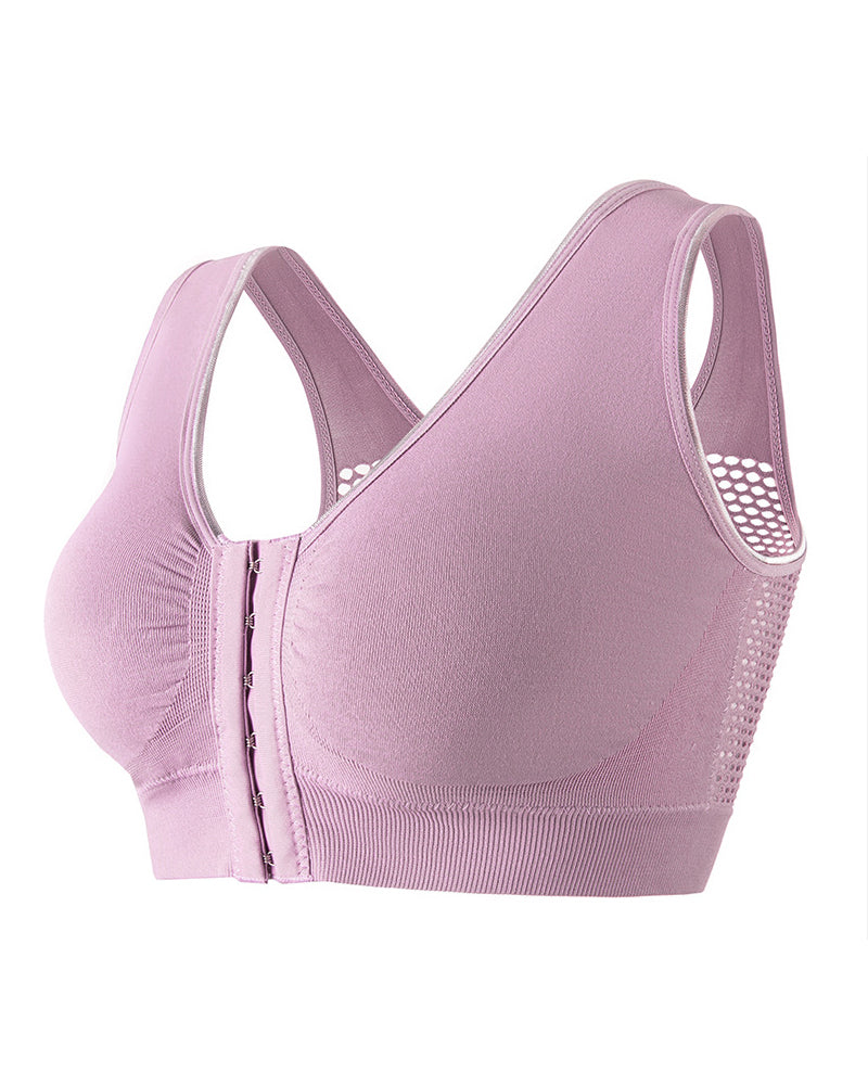 Sujetador deportivo inalámbrico transpirable hueco sólido con hebilla frontal de talla grande para mujer