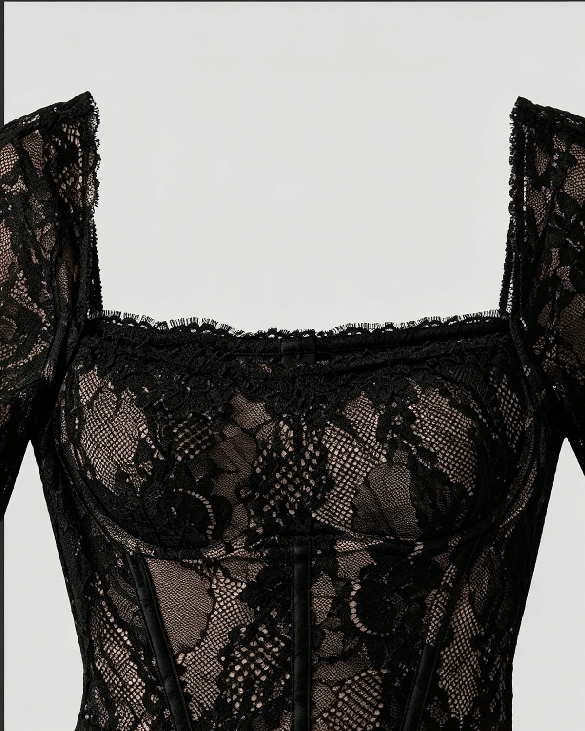 Square Neck Long Sleeve Lace Bodycon Maxi Dress