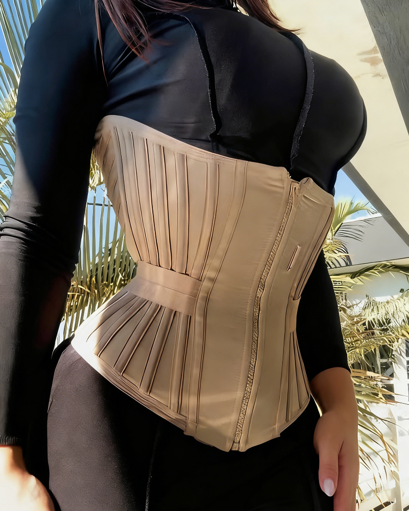 Fajas Colombianas Zipper And Hook Boned Corset Waist Trainer With Side Elastic Band