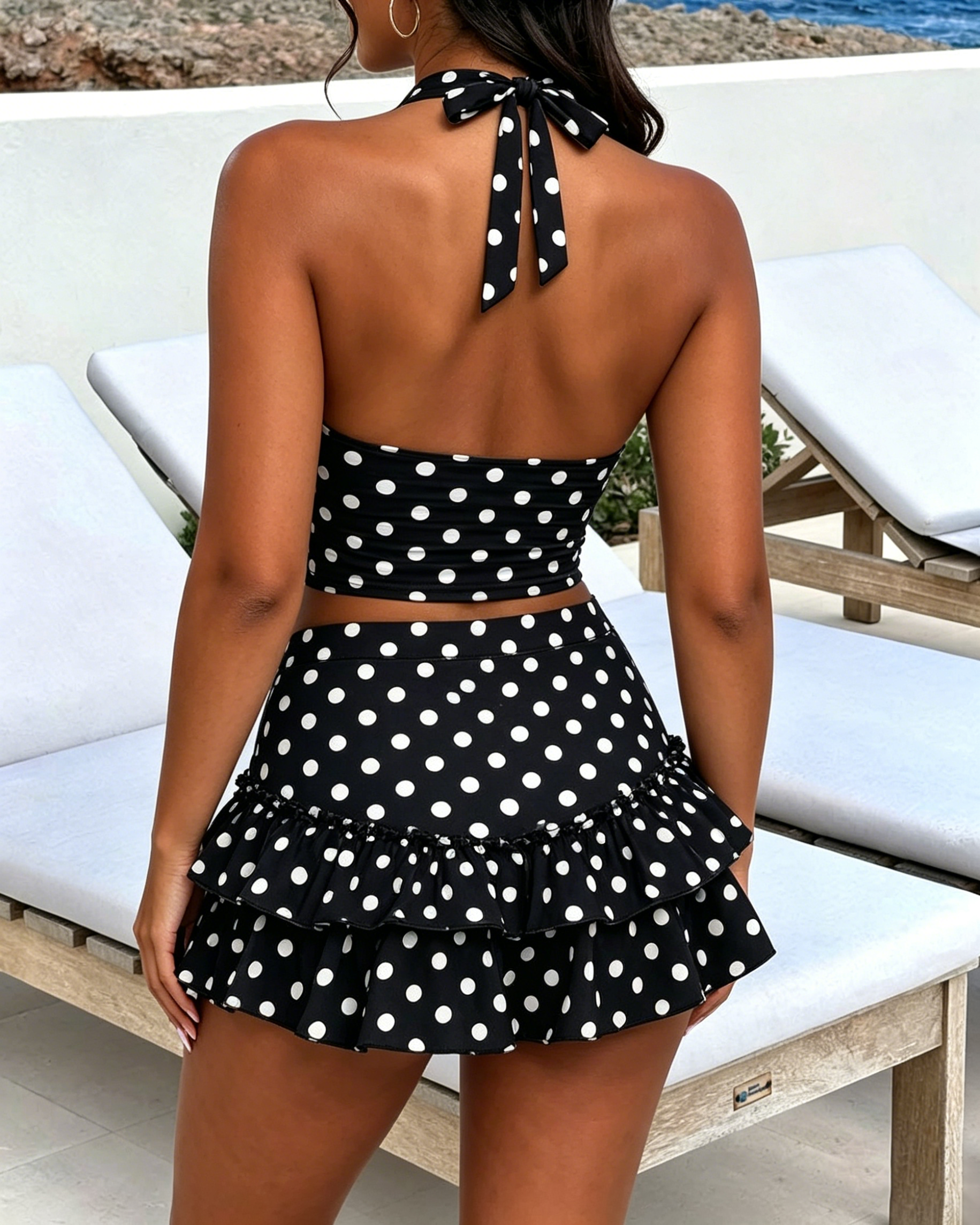 Polka Dot Top and Frill Detail Shorts Two-piece Set