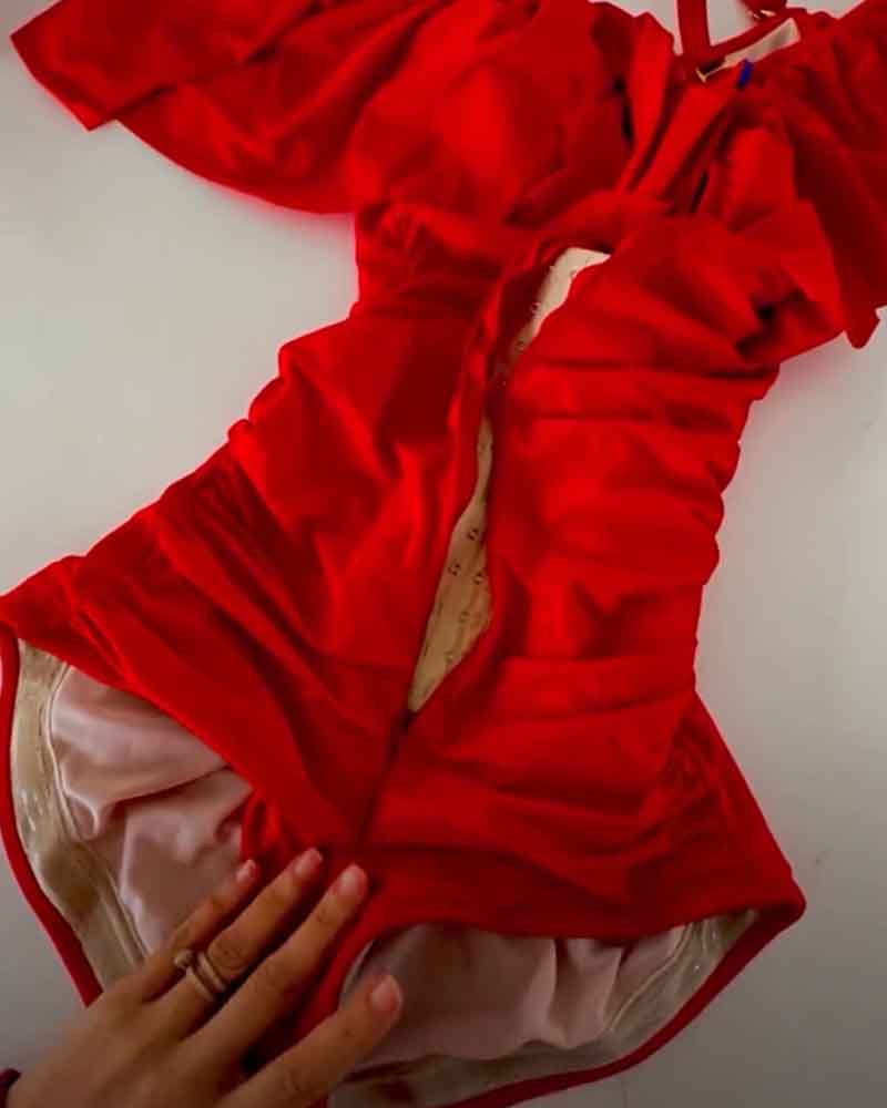 Shapshe® Fajas Colombianas One Piece Ruffled Tummy Control Triangle Swimsuit