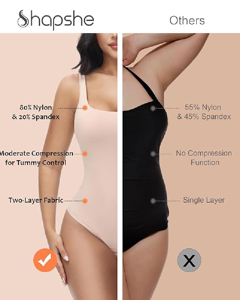 Shapshe® Seamless Tummy Control Thong Shapewear Backless Square Neck Tank Tops Body Shaper
