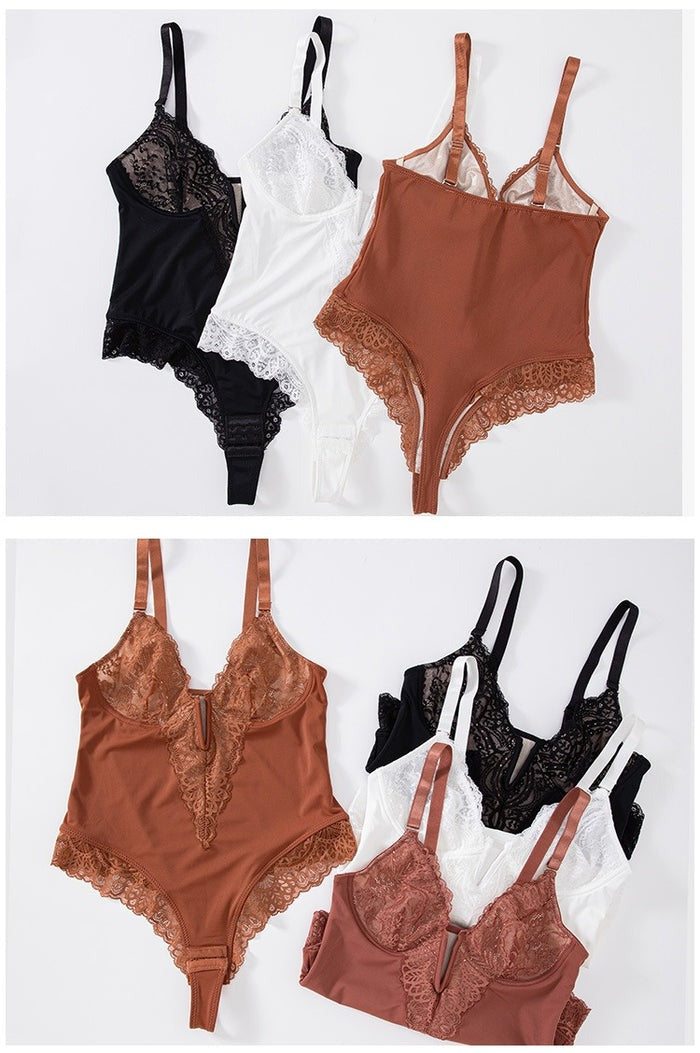 Body sexy de encaje con cuello en V profundo