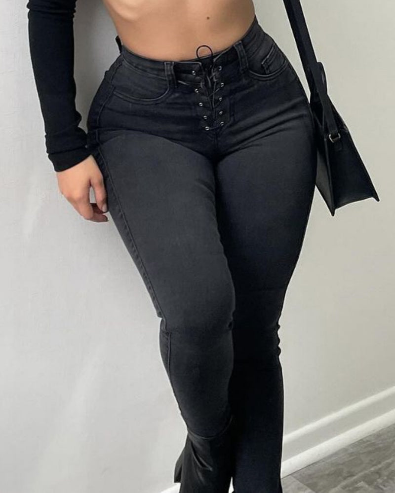 Shapshe® High Waisted Lace-up Women's Slim Stretch Jeans