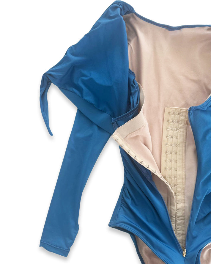 Shapshe® Blue Long Sleeve Built In Shapewear Tummy Cotrol Girdle Swimsuit