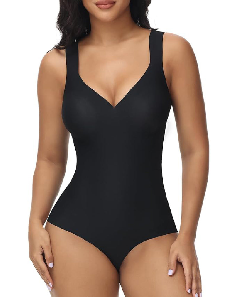 Shapshe® Women's Tummy Control Seamless Ice Silk Summer Bodysuit Compression V Neck Body Shaper