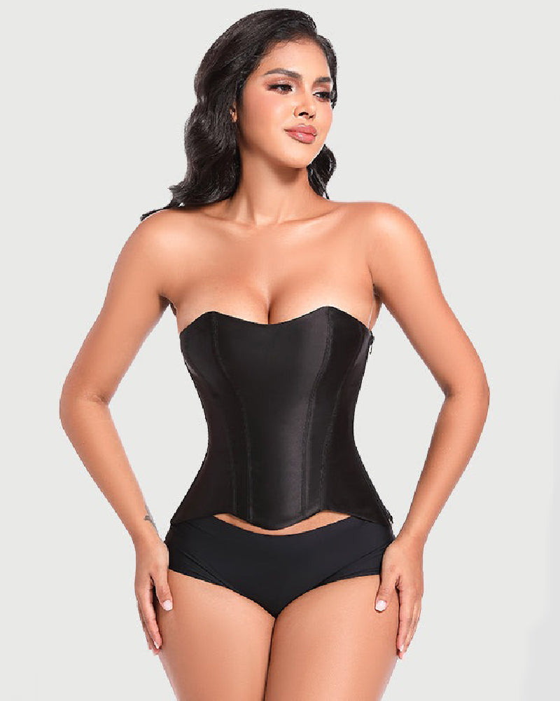 Shapshe® Women's Satin Lace Up Boned Corset Top Overbust Side Zipper Waist Trainer
